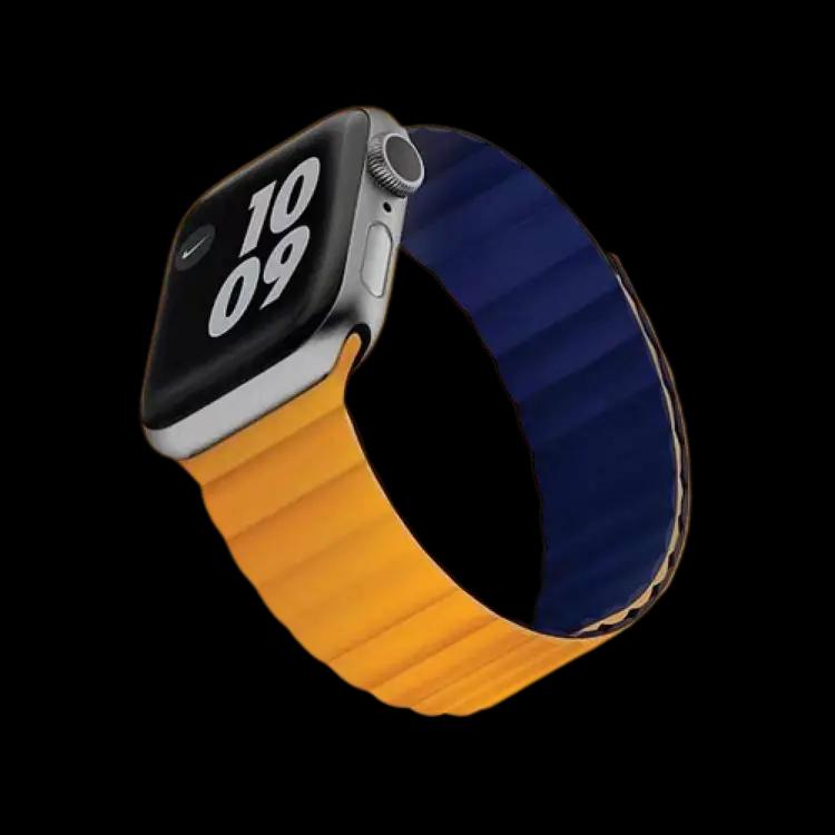 Green Lion Silicone Magnetic Watch Band for Apple Watch 42/44/45MM - Light Orange/Blue