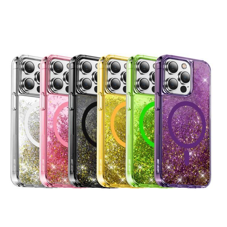 Green Lion Magnetic Happiness 3D Glitter Resin Case for iPhone 14 - Black