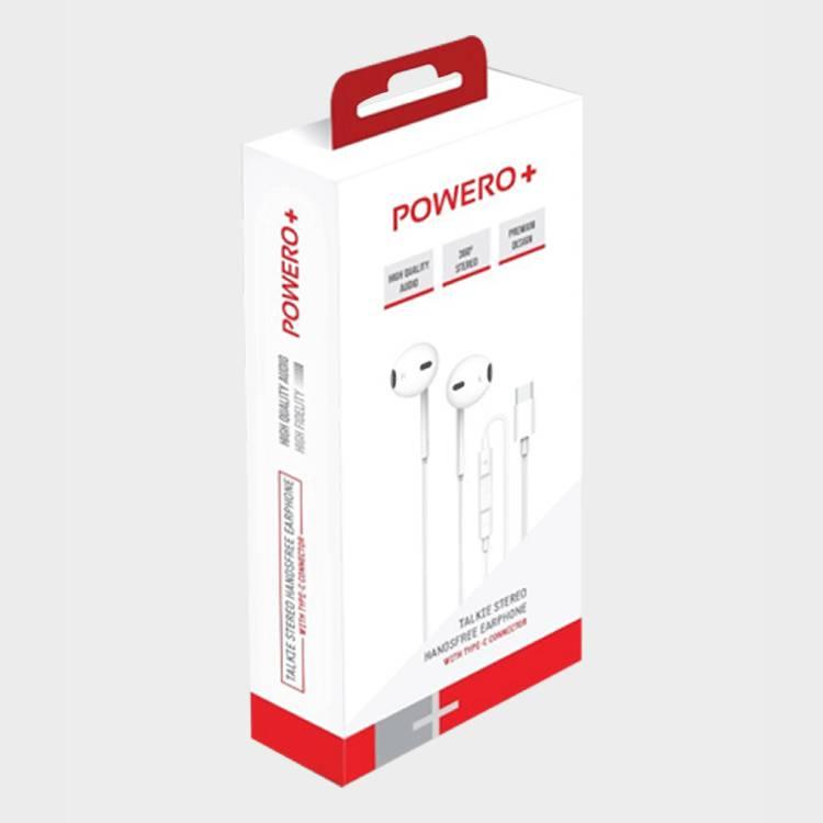 Powero+ Talkie Stereo Hands Free Earphone with TYPE-C connector - White