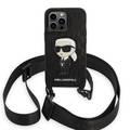 Karl Lagerfeld Crossbody Strap Case Monogram With NFT Ikonik Patch iPhone 14 Pro Max - Black