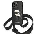 Karl Lagerfeld Crossbody Strap Case Monogram With NFT Ikonik Patch iPhone 14 Pro Max - Black