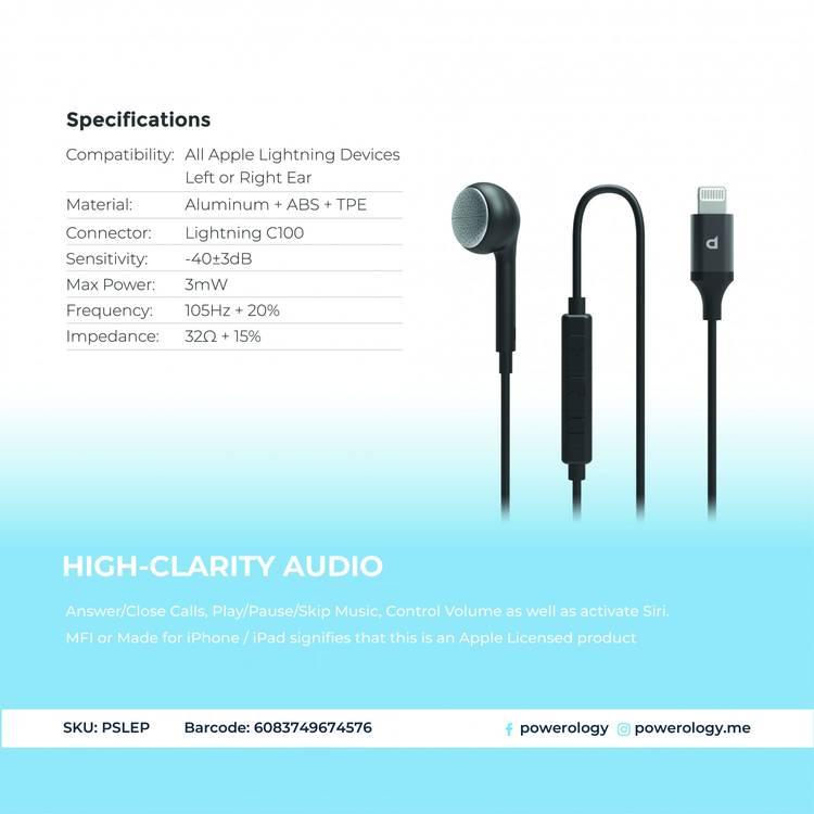 Powerology Mono Earphone Lightning Connector - Black