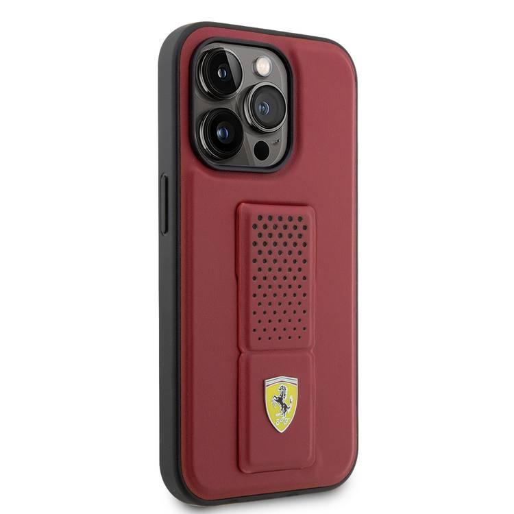 Ferrari HC Grip Stand Perforated & Metal Logo Case - iPhone 14 Pro - Red