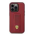 جراب Ferrari HC Grip مزود بشعار معدني ومخرم - iPhone 14 Pro - أحمر