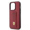 جراب Ferrari HC Grip مزود بشعار معدني ومخرم - iPhone 14 Pro - أحمر