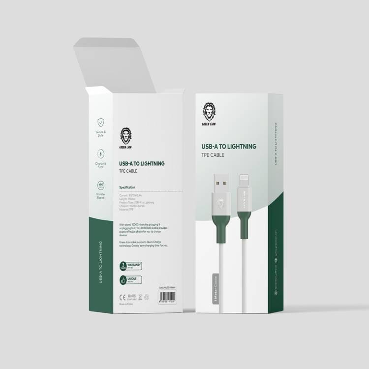 Green Lion USB-A to Lightning Cable - 1-Meter TPE Cable - White - 1M