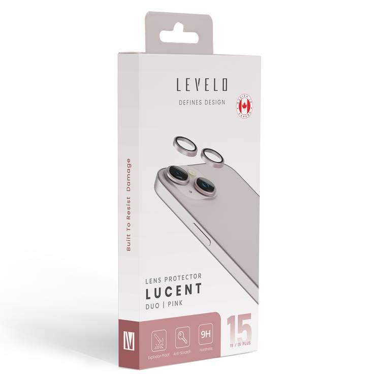  Levelo Lucent Duo 9H Hardness Camera Lens Protector for iPhone 15 / 15 Plus, Perfect Fit, 9H Hardness, Explosion Proof, Easy Install & Removal, Anti-Scratch & Anti-Drop - Pink