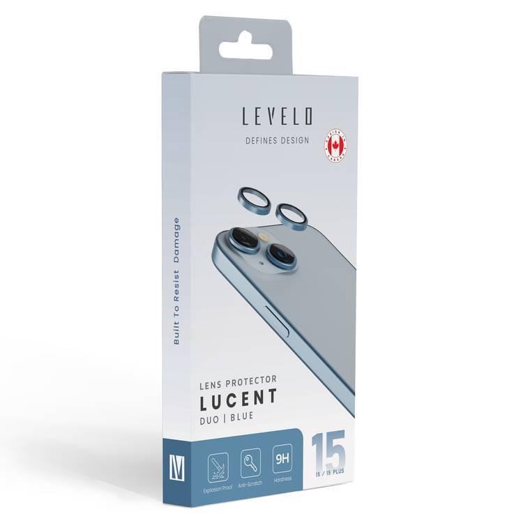  Levelo Lucent Duo 9H Hardness Camera Lens Protector for iPhone 15 / 15 Plus, Perfect Fit, 9H Hardness, Explosion Proof, Easy Install & Removal, Anti-Scratch & Anti-Drop - Blue