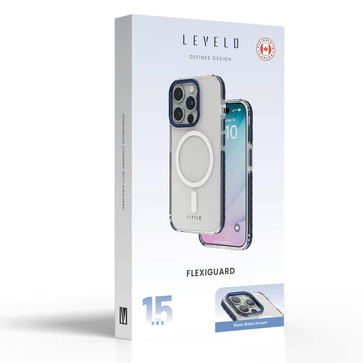 Levelo FlexiGuard MagSafe Transparent Case for iPhone 15 Pro, High Transparency Clear Back Cover, Shock Proof Edges, 3H Anti Scratch, MagSafe Compatibility,  Bumper Protection, Metal Lifted Camera Ring - Blue