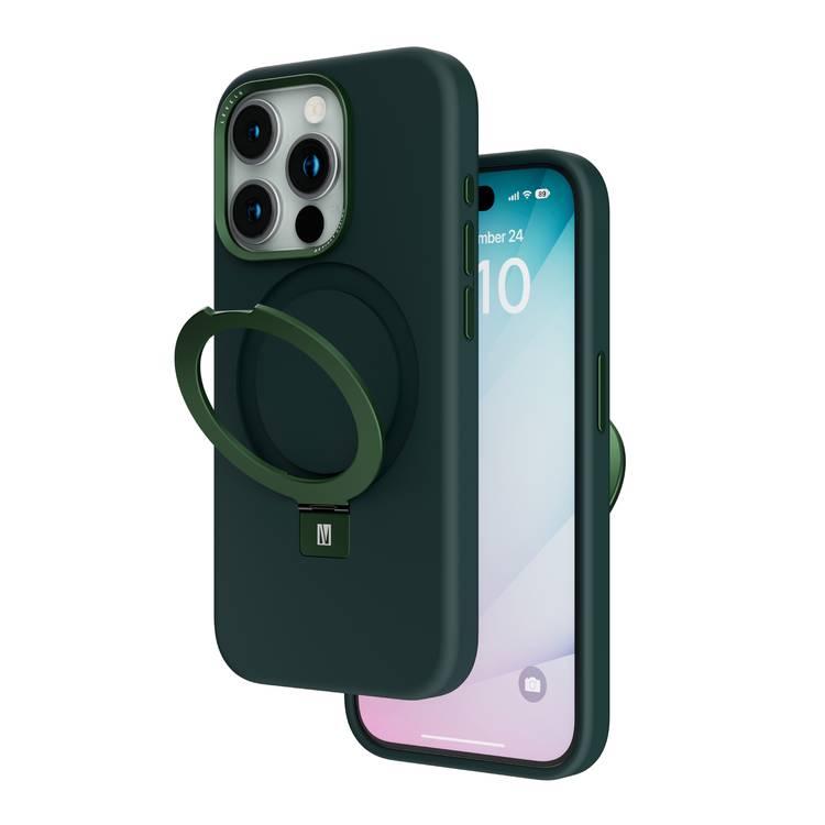 Levelo Iris Pro Liquide Silicone Case For iPhone 15 Pro Max, Magsafe, Anti Scratch, Shock-Proof Edges, Aluminum Camera Cover - Green 