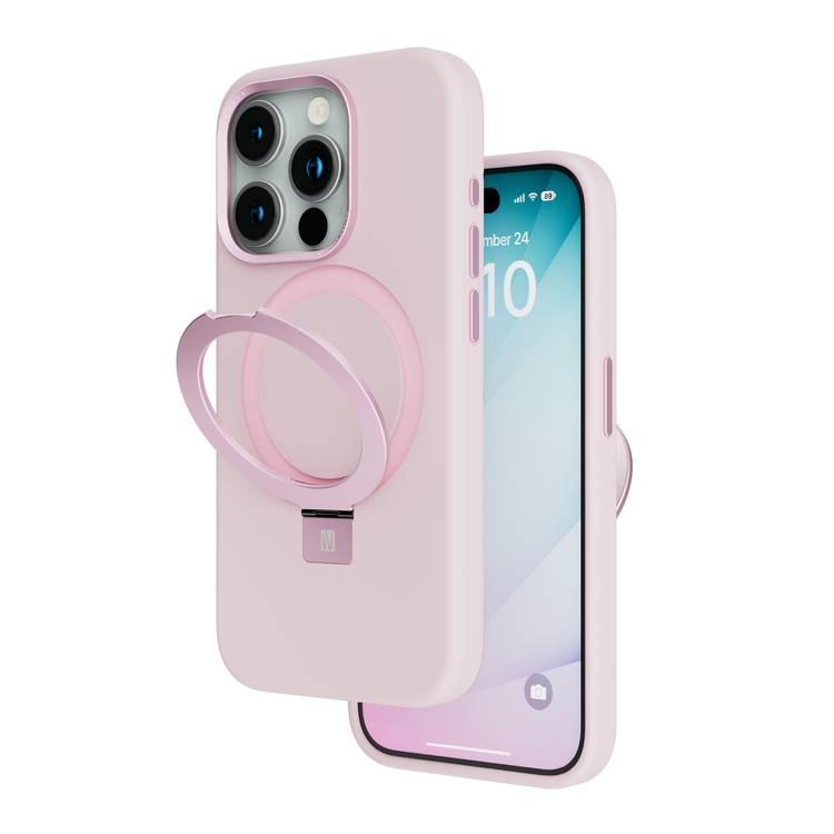 Levelo Iris Pro Liquide Silicone Case For iPhone 15 Pro, Magsafe, Anti Scratch, Shock-Proof Edges, Aluminum Camera Cover - Pink