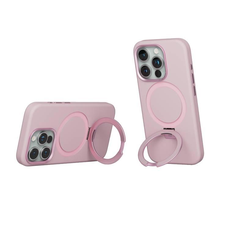 Levelo Iris Pro Liquide Silicone Case For iPhone 15 Pro, Magsafe, Anti Scratch, Shock-Proof Edges, Aluminum Camera Cover - Pink