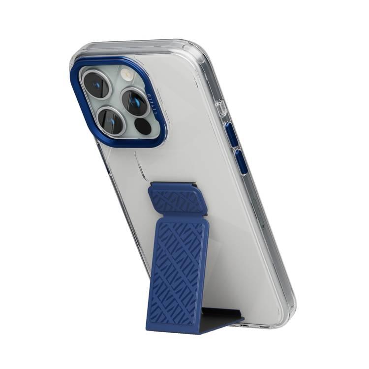 Levelo Morphix Clara Grip Case for iPhone 15 Pro Max, Premium Leather Kickstand Grip, Shock-Proof Edges, 3H Anti-Scratch, Reinforced Corners with Airguard, Multi Positioning Modes for Ultimate Protection and Convenience - Blue