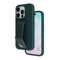 Levelo Morphix Silicone Case with Leather Grip for iPhone 15 Pro Max, Premium Leather Kickstand Grip,  Multi-Positioning Modes,  Shock-Proof Edges, 3H Anti Scratch, Built-In Grip, Magnetic Case - Green