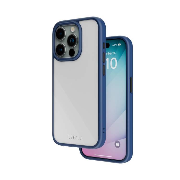 Levelo Solo Case for iPhone 15 Pro, Reinforced Corners with Airguard, Shock-Absorbent Protection, Shock-Proof Edges, High Transparency, 3H Anti Scratch - Blue