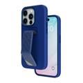 Levelo Morphix Silicone Case with Leather Grip for iPhone 15 Pro, Premium Leather Kickstand Grip, Multi-Positioning Modes, Shock-Proof Edges, 3H Anti Scratch, Built-In Grip, Magnetic Case - Deep Blue