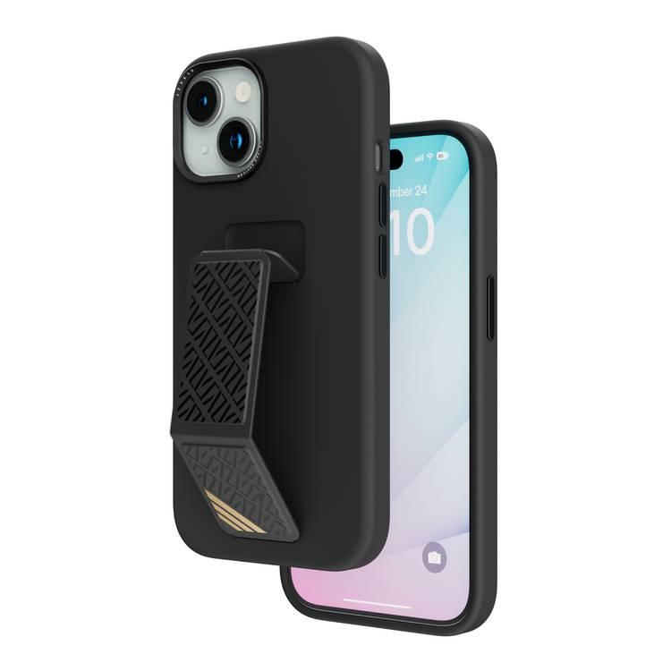 Levelo Morphix Silicone Case With Leather Grip For iPhone 15 - Black - Black