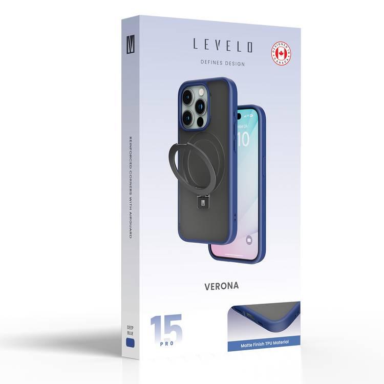 Levelo Verona Case for iPhone 15 Pro, Reinforced Corners with Airguard, Matte Finish TPU Material, Hybrid TPU & PC Material, MagSafe Compatible, Shock-Proof Edges,  3H Anti Scratch - Blue