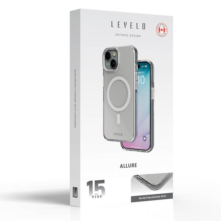 Levelo Allure PC Hard Case for iPhone 15 Plus, Reinforced Corners with Airguard, Shock-Proof Edges, High Transparency, 3H Anti Scratch, MagSafe Compatible, Polycarbonate Shell- Clear