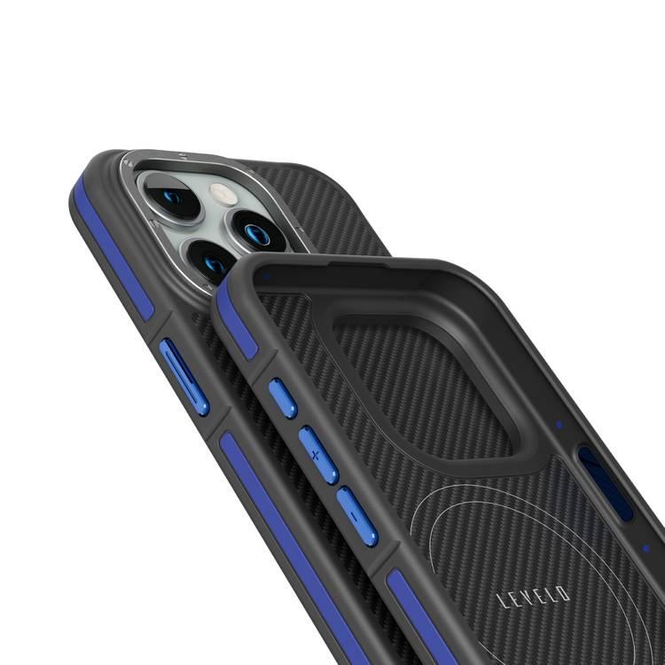 Levelo Ox Carbon Case for iPhone 15 Pro Max, Reinforced Corners with Airguard, MagSafe Compatible, Shock-Proof Edges, 3H Anti Scratch, Raised Bezel - Blue