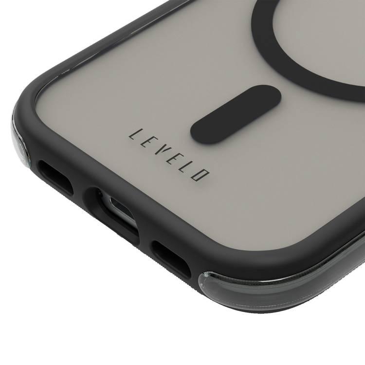 Levelo Nuru 3H Anti-Scratch MagSafe Clear Case for iPhone 15 Pro, Hybrid Airbag Technology, Shock-Proof Edges, Highly Transparent Material, Reinforced Corners with Airguard - Matte Black 