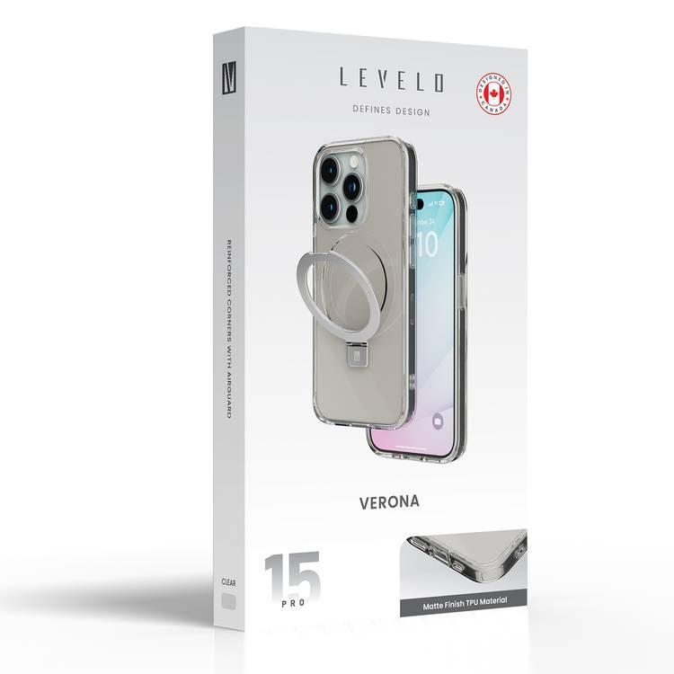 Levelo Verona Case for iPhone 15 Pro, Reinforced Corners with Airguard, Matte Finish TPU Material, Hybrid TPU & PC Material, MagSafe Compatible, Shock-Proof Edges,  3H Anti Scratch - Clear