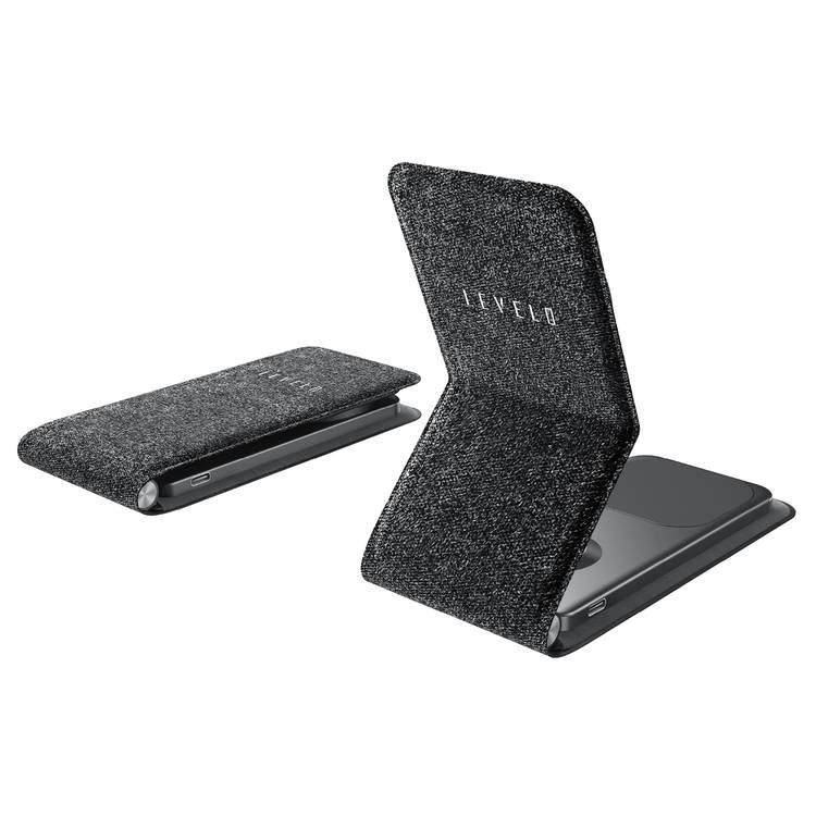 Levelo Arch 3 in 1 Leather Wireless Charging Stand  - Grey