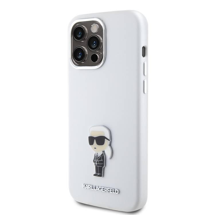 Karl Lagerfeld Silicon Hard Case with Ikonik NFT Logo & Metal Pinfor iPhone 15 Pro - White