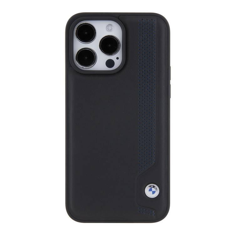 BMW Leather Case with Sign Blue Dots Pattern for iPhone 15 Pro Max