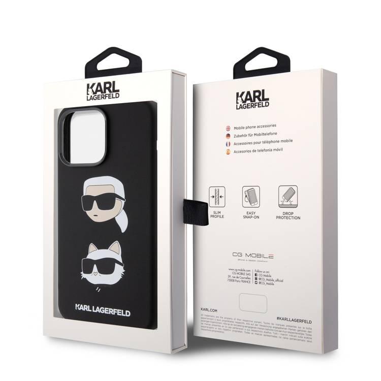 Karl Lagerfeld Silicon Hard Case with Karl Lagerfeld & Choupette Heads for iPhone 15 Pro - Black