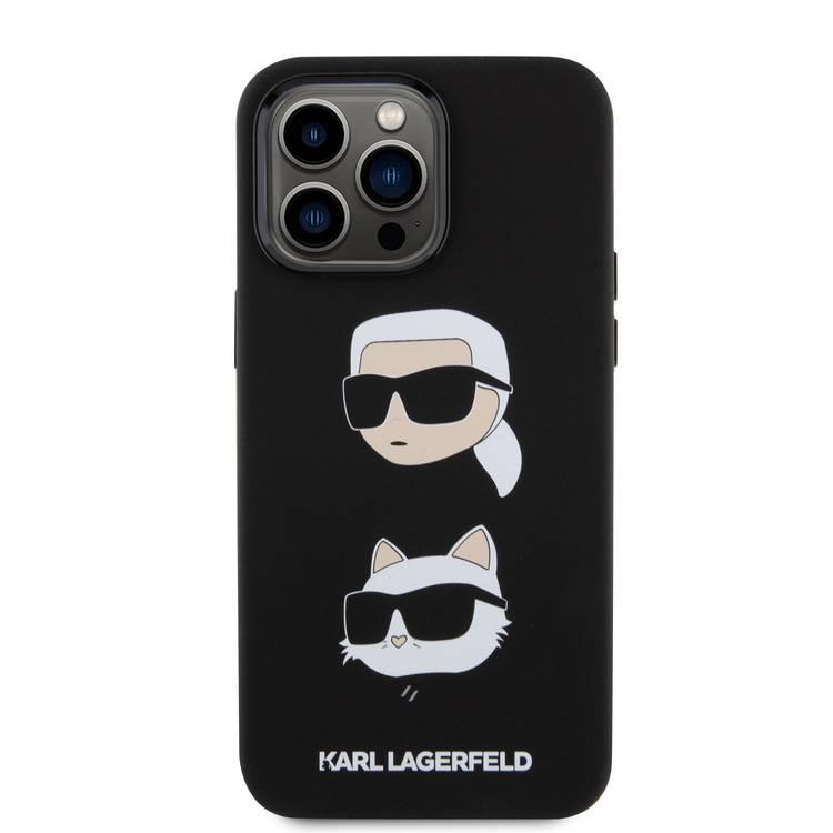 Karl Lagerfeld Silicon Hard Case with Karl Lagerfeld & Choupette Heads for iPhone 15 Pro - Black