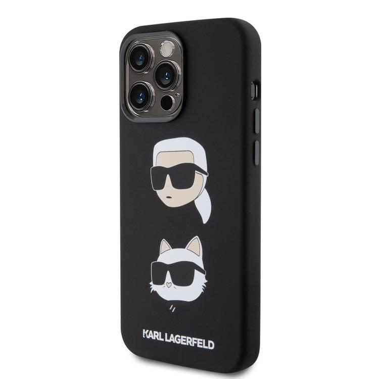 Karl Lagerfeld Silicon Hard Case with Karl Lagerfeld & Choupette Heads for iPhone 15 Pro - Black