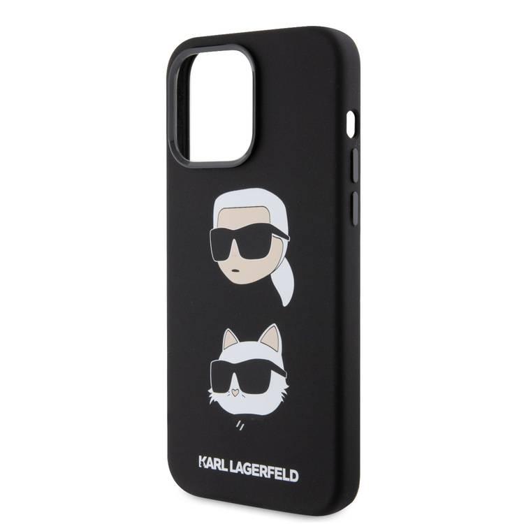 Karl Lagerfeld Silicon Hard Case with Karl Lagerfeld & Choupette Heads for iPhone 15 Pro - Black