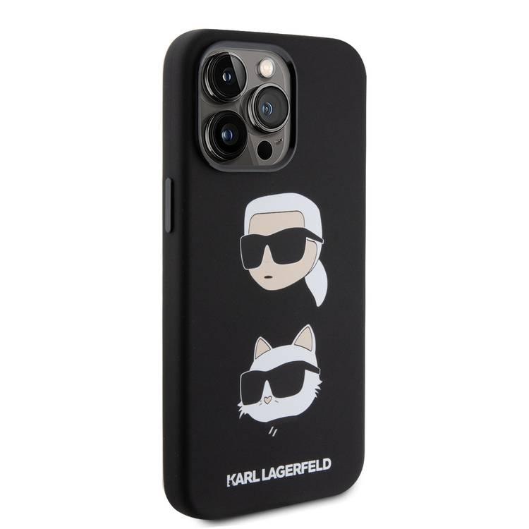 Karl Lagerfeld Silicon Hard Case with Karl Lagerfeld & Choupette Heads for iPhone 15 Pro - Black