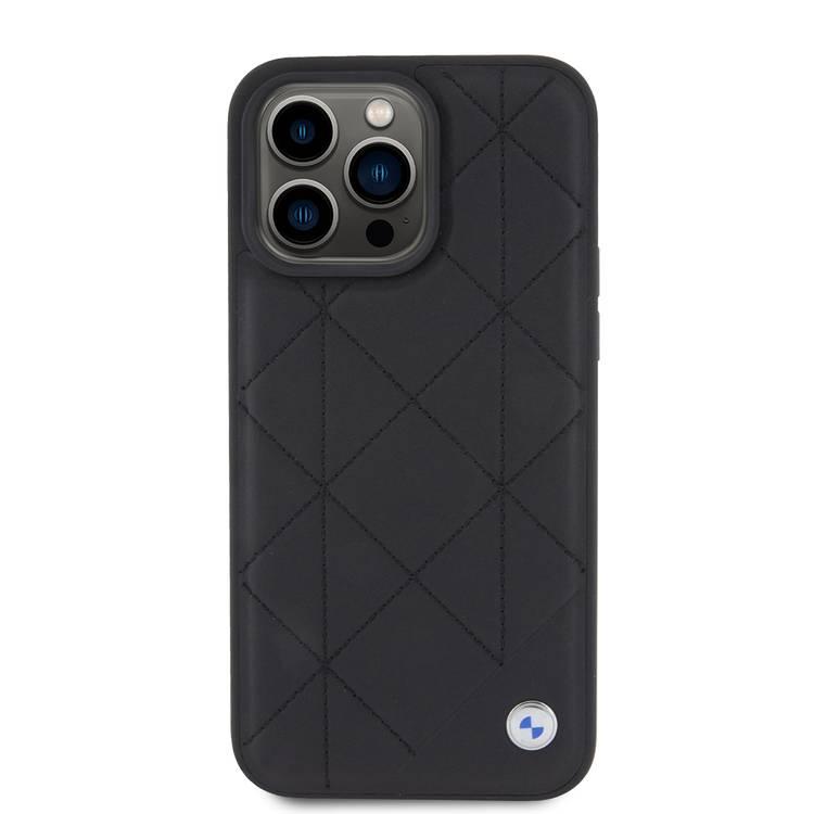 BMW Leather Case with Sign Quilted Pattern for iPhone 15 Promax - Black