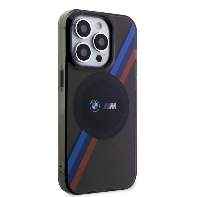 حافظة BMW Magsafe بتصميم M Tricolor Stripes لهاتف iPhone 15 Promax - رمادي