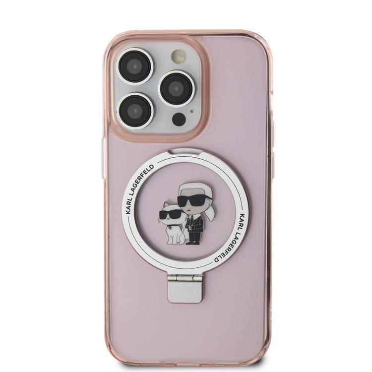 Karl Lagerfeld Magsafe Ringstand Case with Karl & Choupette Heads for iPhone 15 Pro - Pink