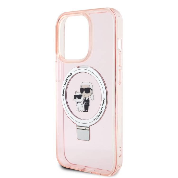 Karl Lagerfeld Magsafe Ringstand Case with Karl & Choupette Heads for iPhone 15 Pro - Pink