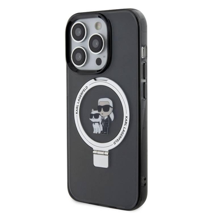 Karl Lagerfeld Magsafe Ringstand Case with Karl & Choupette Heads for iPhone 15 Pro - Black