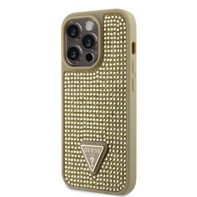 Guess Rhinestone Case with Triangle Logo  - Gold - iPhone 15 Pro Max