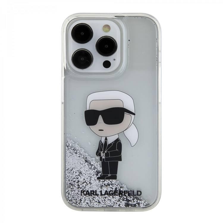 حافظة Karl Lagerfeld Liquid Glitter مع رأس NFT Karl - فضة - iPhone 15 Pro