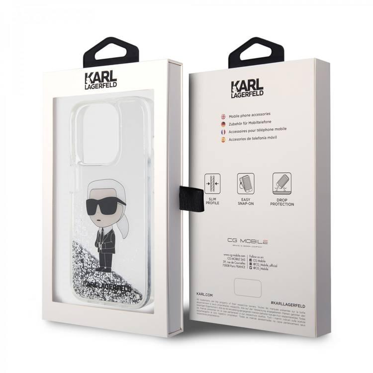 Karl Lagerfeld Liquid Glitter Case with NFT Karl Head - Silver - iPhone 15 Pro