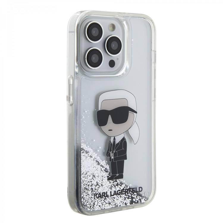 Karl Lagerfeld Liquid Glitter Case with NFT Karl Head - Silver - iPhone 15 Pro