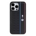 BMW M PU Leather Case with Hexo Pattern & Stripe for iPhone 15 Pro Max