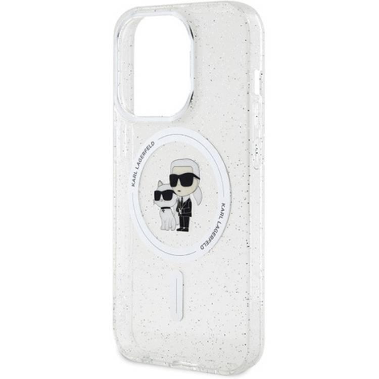 Karl Lagerfeld Magsafe IML with Karl & Choupette Heads Glitter Case - Clear - iPhone 15 Pro