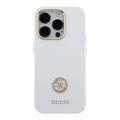 Guess Silicone Case with 4G Strass Logo Case - White - iPhone 15 Pro