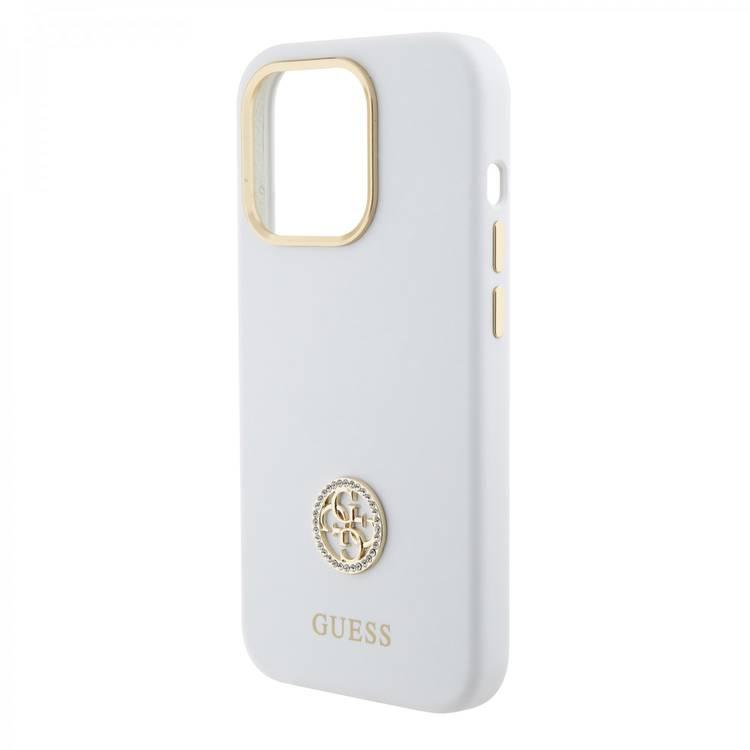 Guess Silicone Case with 4G Strass Logo Case - White - iPhone 15 Pro