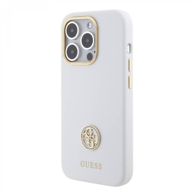 Guess Silicone Case with 4G Strass Logo Case - White - iPhone 15 Pro