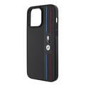 BMW M PU Leather Case with Mesh Tricolor Pattern for iPhone 15 Pro