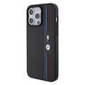 BMW M PU Leather Case with Mesh Tricolor Pattern for iPhone 15 Pro